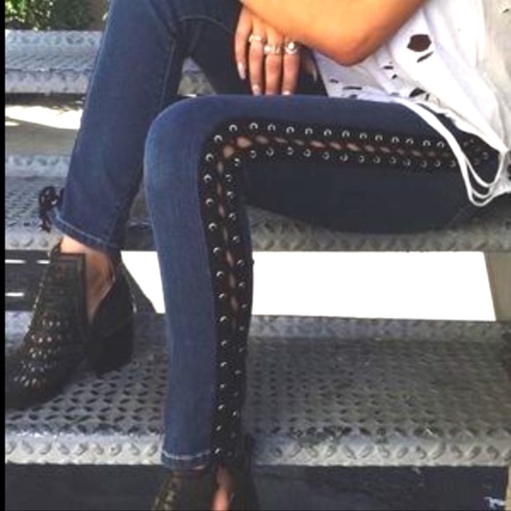 LF Carmar Denim Side Lace Up Blue Jeans.